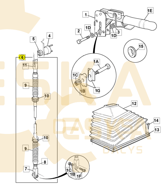 JCB rankinio stabdžio trosas - 526, 528, 530, 540 - 910/60074 - Vaizdas 2