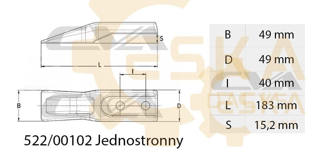 Kaušo dantis Mini - ekskavatoriui JCB CVA 1KG vienos pusės 40MM - 522/00102 - Afbeelding 2